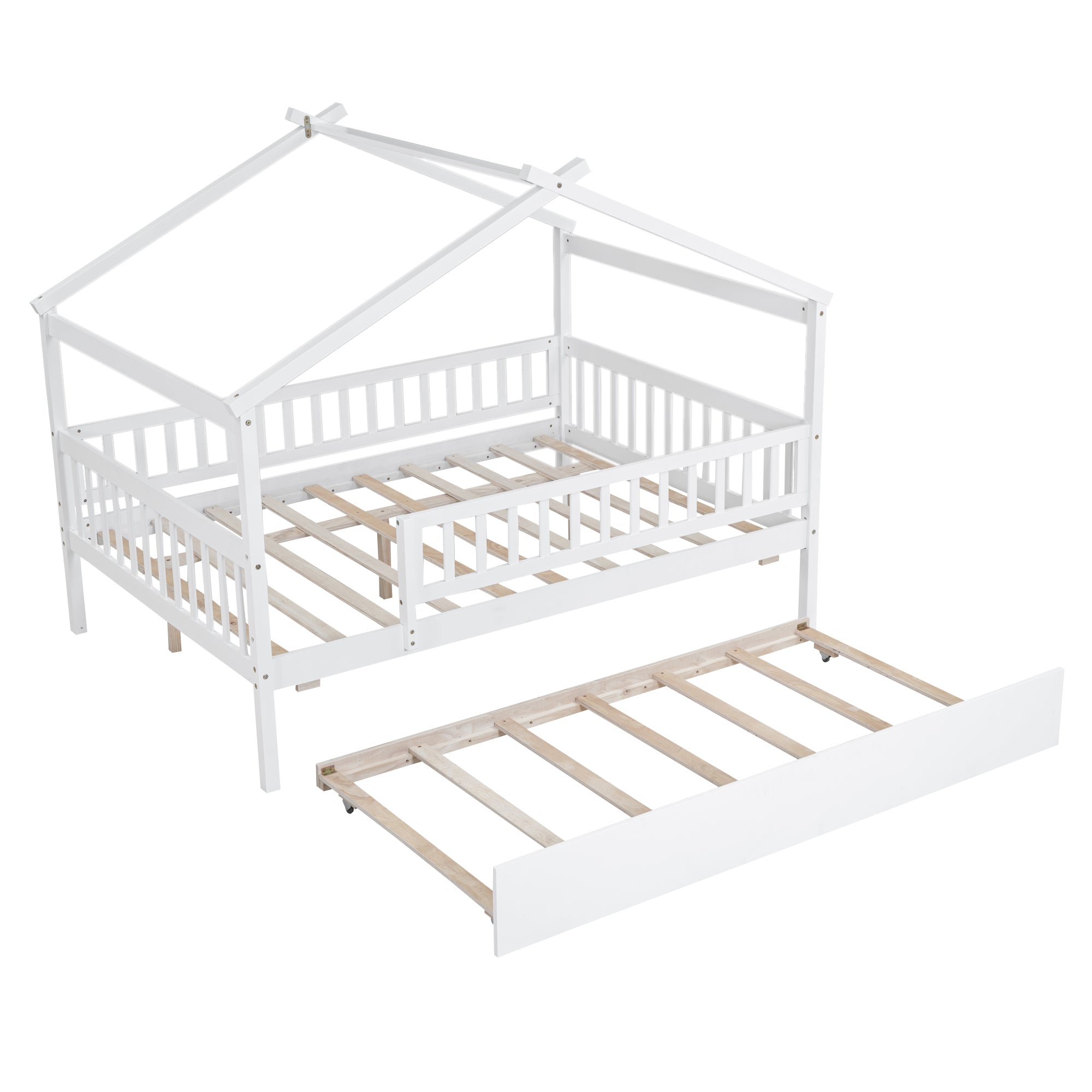 Full Size Wooden House Bed with Twin Size Trundle, White - Atlantic Fine Furniture Melbourne FL