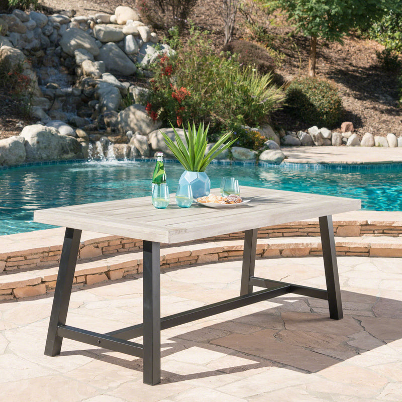 Rustic Outdoor Acacia Wood Dining Table - Black / Light Gray
