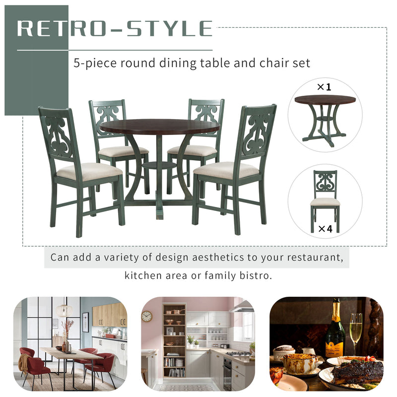 5 Piece Round Dining Table And Chair Set With Unique Legs And Hollow Chair Back