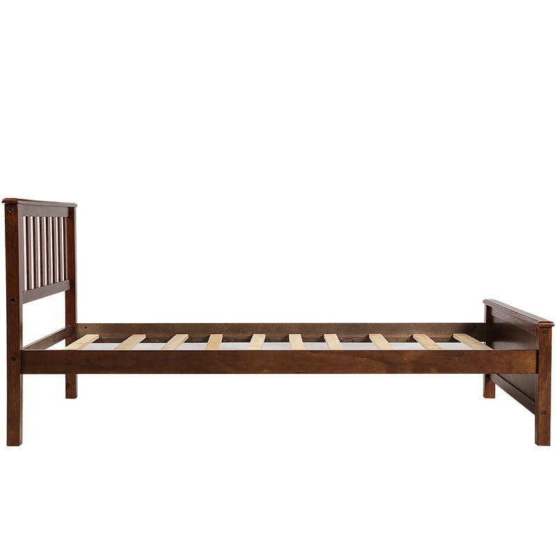 Twin Size Wood Platform Bed with Headboard,Footboard and Wood Slat Support, Walnut