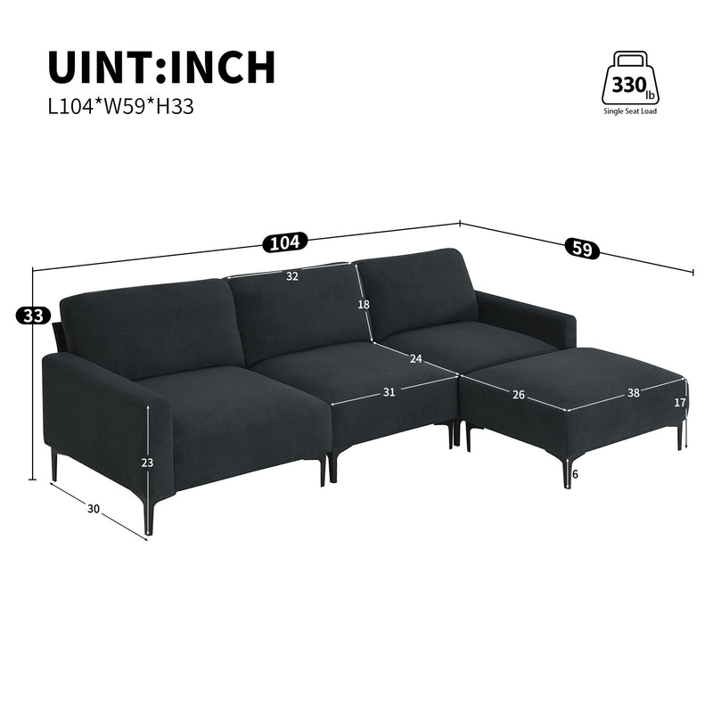 Modern L-Shaped Sectional Sofa, 4-Seat Velvet Fabric Couch Set With Convertible Ottoman, Freely Combinable Sofa For Living Room, Apartment, Office, Apartment