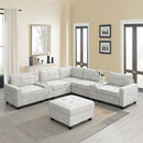 Sectional With Acrylic Table Top U Shaped Couch Set With 2 Consoles USB Charger, Storage Drawers And Pockets Movable Ottoman Tufted Sofa