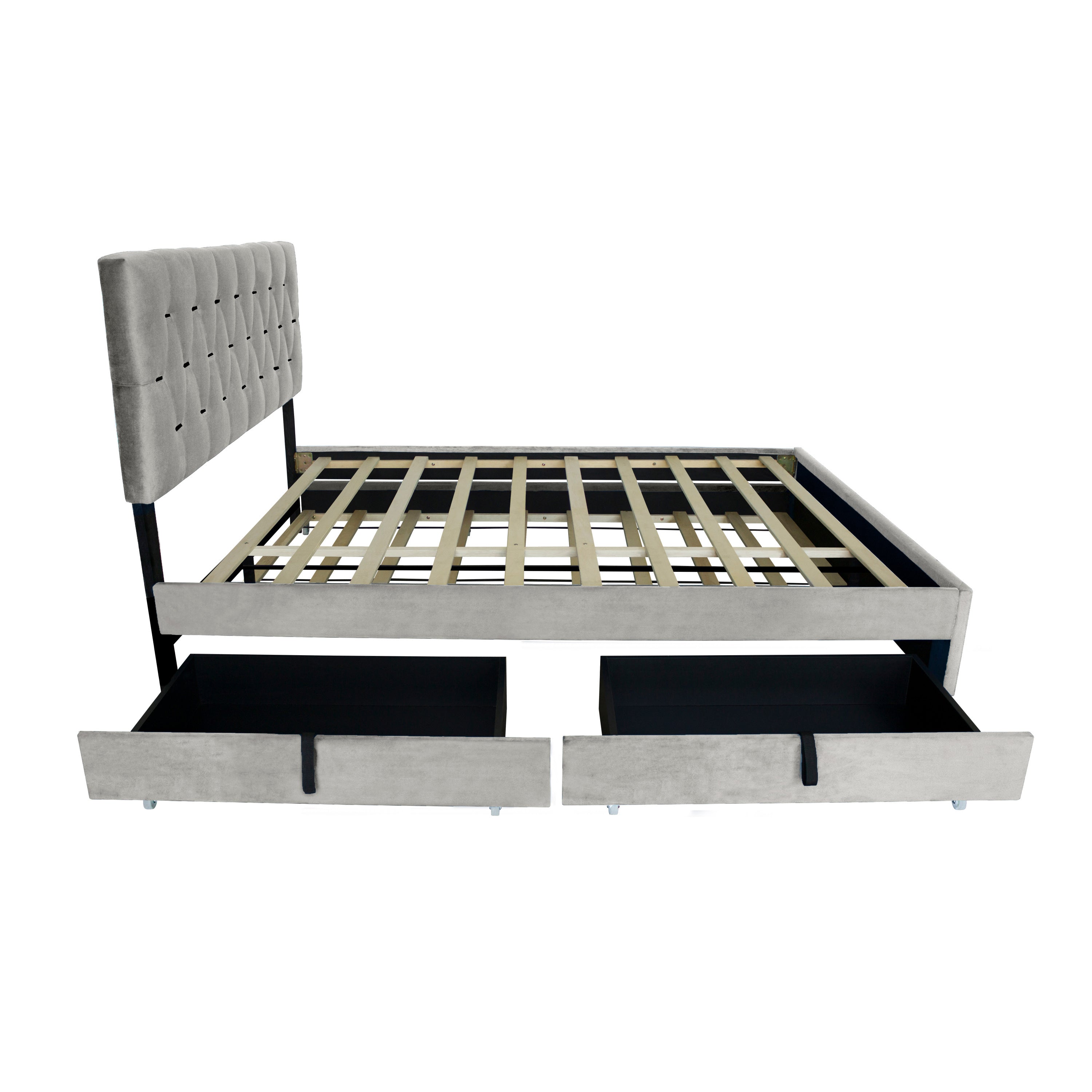 GRAY QUEEN SIZE TRUNDLE PULL OUT DRAWERS STORAGE UPHOLSTERED BED MODERN  DESIGN NO BOX SPRING REQUIRED