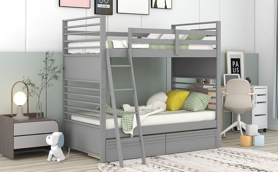 Twin over Twin Wood Bunk Bed with Two Drawers - Gray - Atlantic Fine Furniture Melbourne FL