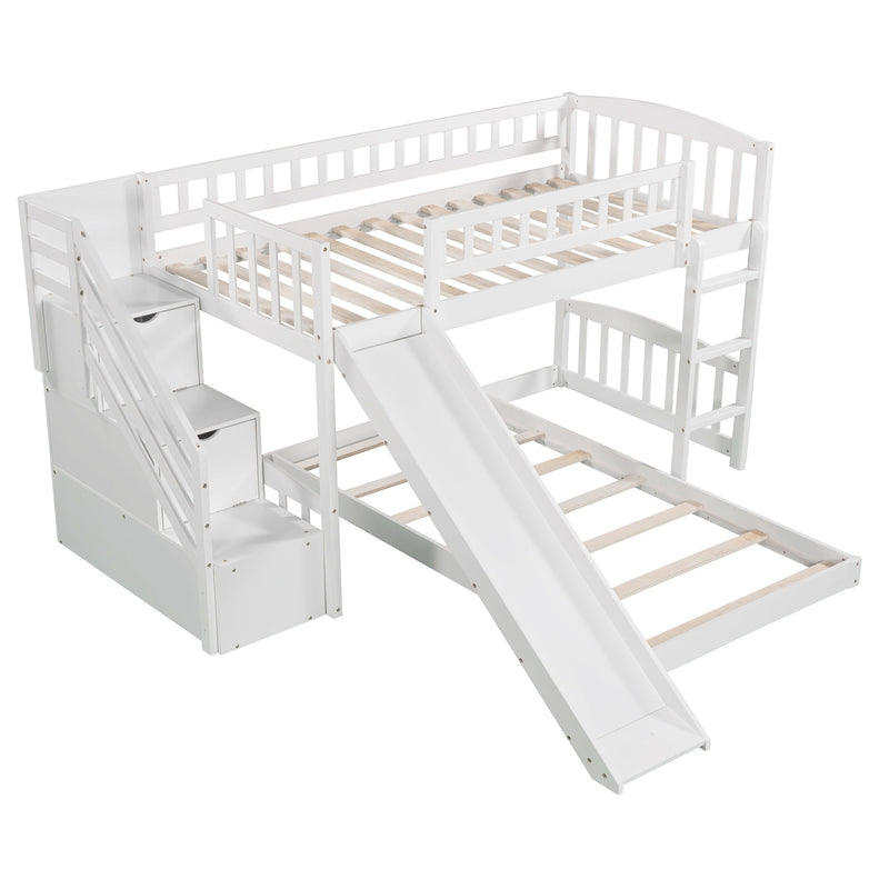 Twin Over Twin Stairway Bunk Bed With Two Drawers And Slide