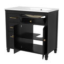 Modern Bathroom Vanity With Ceramic Sink, Freestanding, One Tip Out Drawer, 3 Side Drawers, Adjustable Shelf