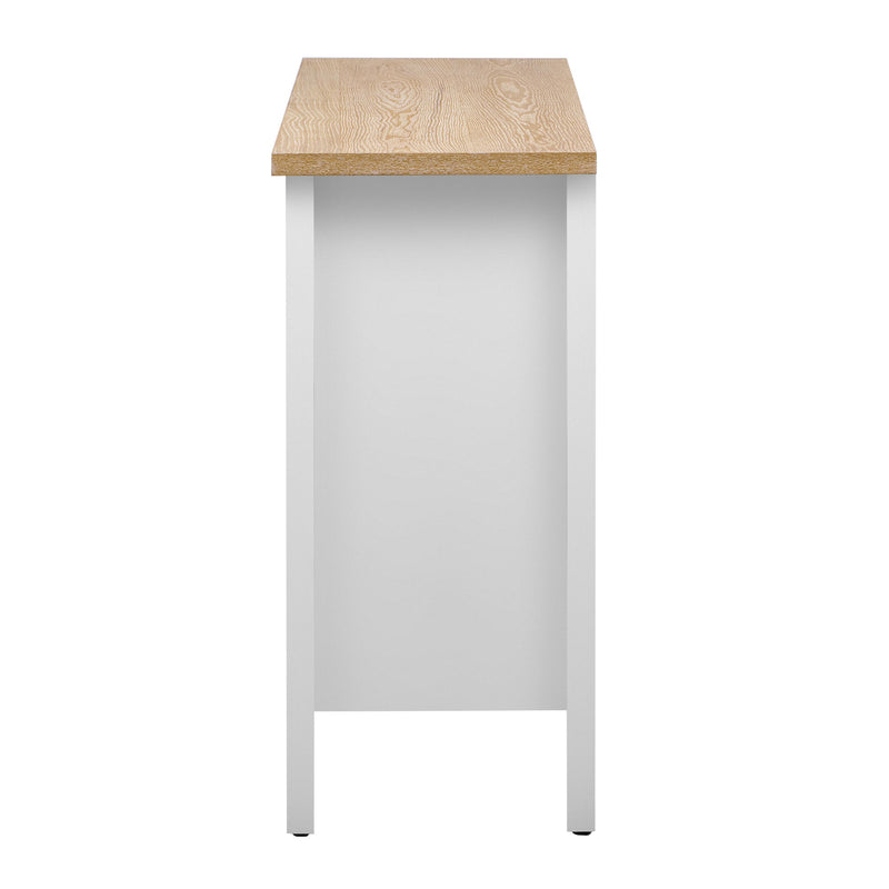 Retro TV Stand With 3 Spacious Cabinets, Glass Cabinet Doors And Anti-Tip Device
