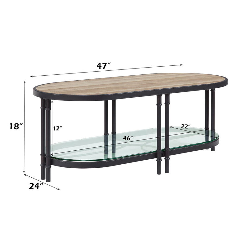 Brantley - Coffee Table - Oak & Sandy Black Finish - Metal - 18" - Atlantic Fine Furniture Inc