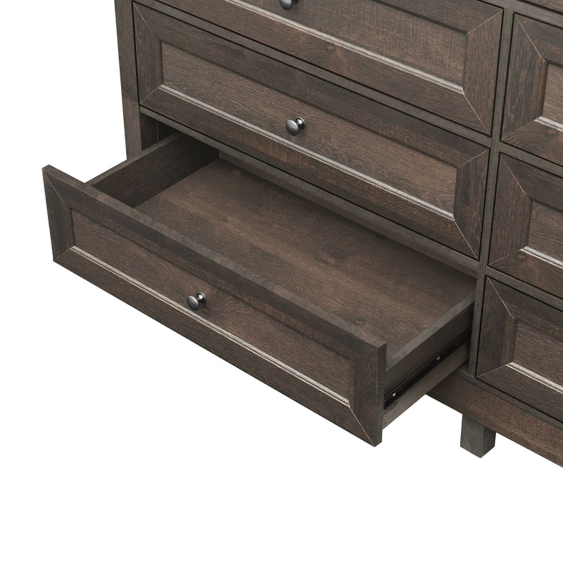 Rustic Storage Dresser With 9 Drawers And Silver Handle