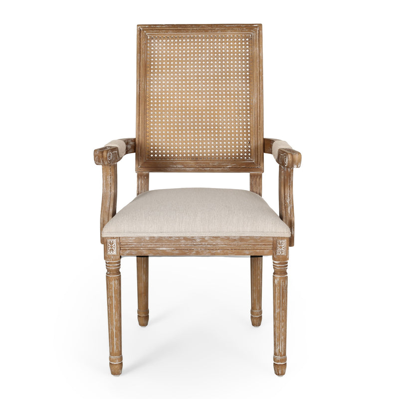 Elegant French Country Style Dining Chair With Cane Backrest