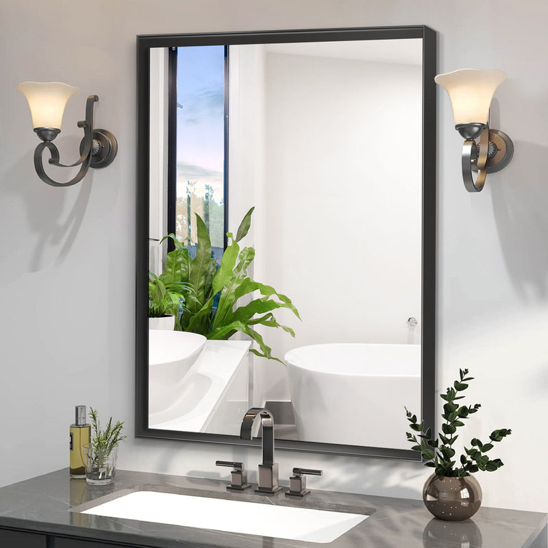 40X30" Glossy Bathroom Mirrors For Wall Rectangle Vanity Mirror Corner Hangs Farmhouse Mirror Modern Metal Framed Rectangular Mirror, Decorative Square Corner Mirror (Horizontal & Vertical) - Black