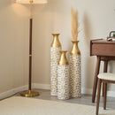 Mother's Day Gift Set Gilded White 3D Relief Flower Metal Vase Set - White / Gold