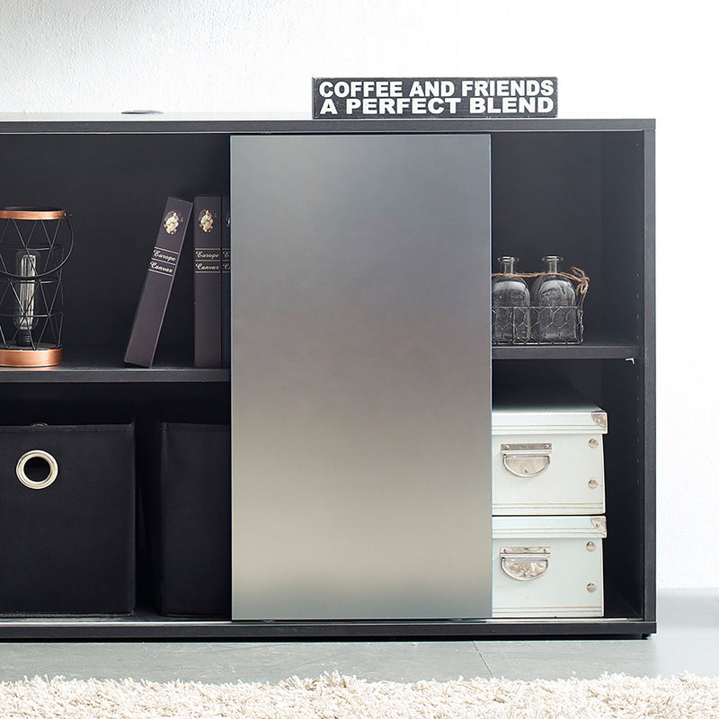 Metro - Contemporary TV Stand With 2 Shelves And Sliding Doors - Silver