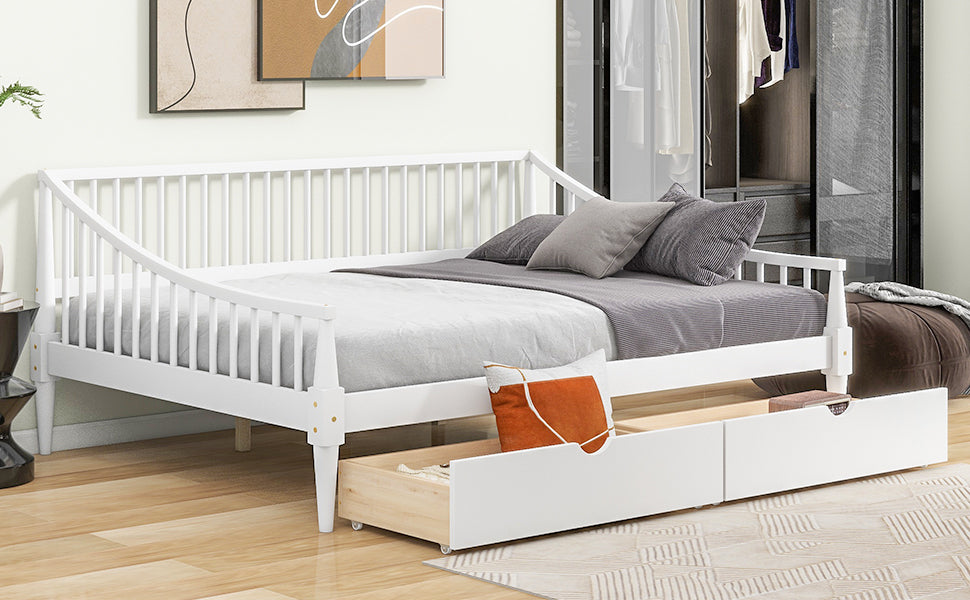 Full Size Daybed with Two Storage Drawers and Support Legs, White - Atlantic Fine Furniture Melbourne FL