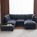 U-Shaped Sectional Modular Sofa With A Movable Ottoman, A Coffee Table With Hidden Charging Devices For Living Room