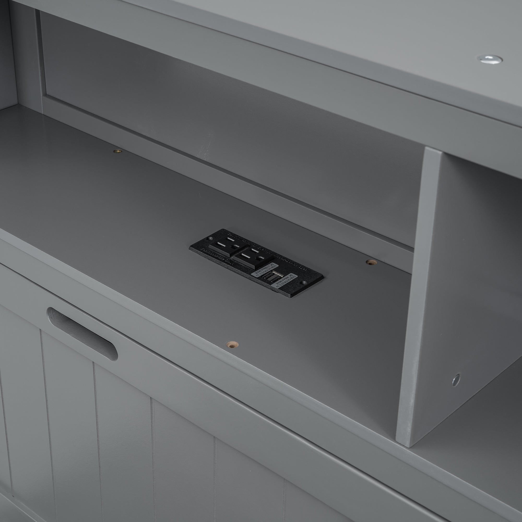 Wood Queen Size Hydraulic Platform Bed with Storage LED Headboard, Charging Station and 2 Drawers, Gray - Atlantic Fine Furniture Melbourne FL