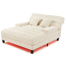 Chaise Bed Lounge Sofa Chair With Adjustable Backrest And LED Light Strip - Beige