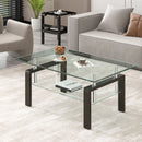 Tempered Clear Glass Coffee Table, 2-Layers Coffee Table Living Room Center Table - Black