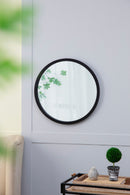 Circle Wall Mirror With Wooden Frame, Wall Mirror For Living Room