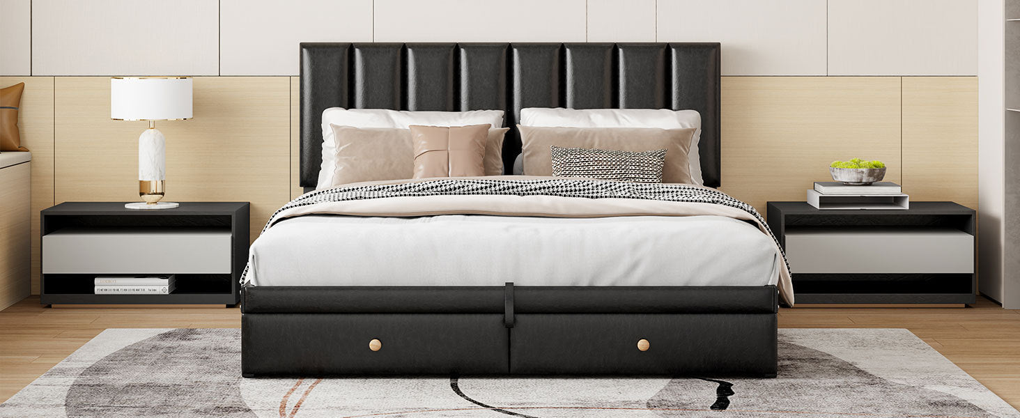 Queen Size Upholstered Bed with Hydraulic Storage System and Drawer, Black - Atlantic Fine Furniture Melbourne FL