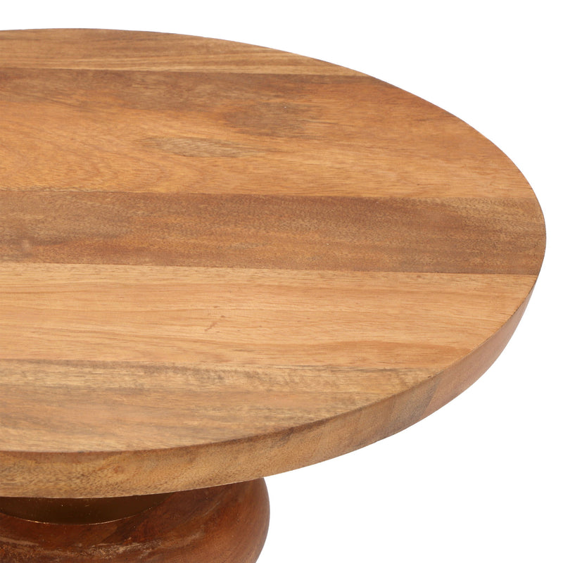 Modern Round End Table With Pedestal Base - Gold / Natural