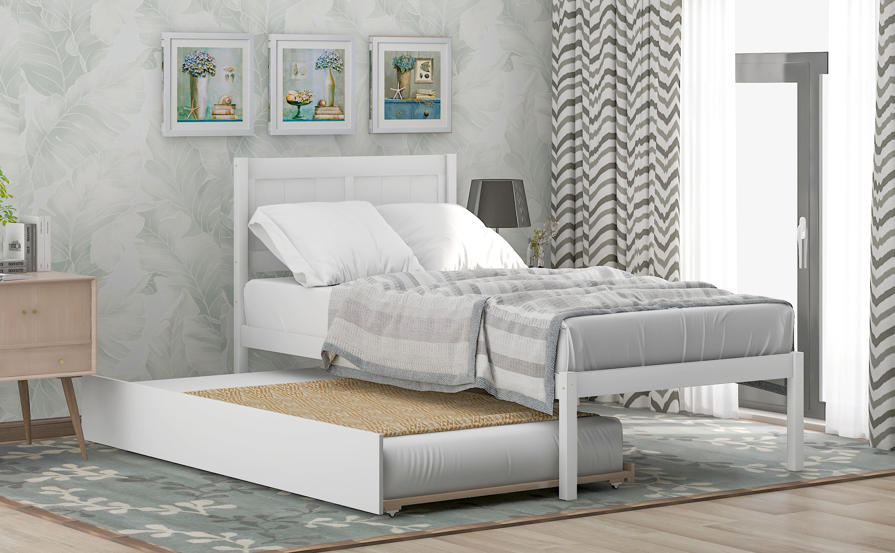 Twin size Platform Bed Wood Platform Bed with Trundle - Atlantic Fine Furniture Melbourne FL