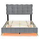 Full Size Velvet Platform Bed with LED Frame and Stylish Mental Bed Legs, Gray