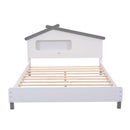 Full Size Wood Platform Bed with House-shaped Headboard and Motion Activated Night Lights (White+Gray)