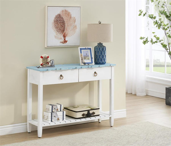 Yasha Plank Style Top 2 Drawer Console Sofa Table