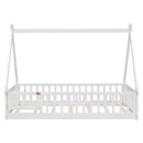 Twin Tent-shaped Floor Bed, with Guardrails, Slats, Door ,White