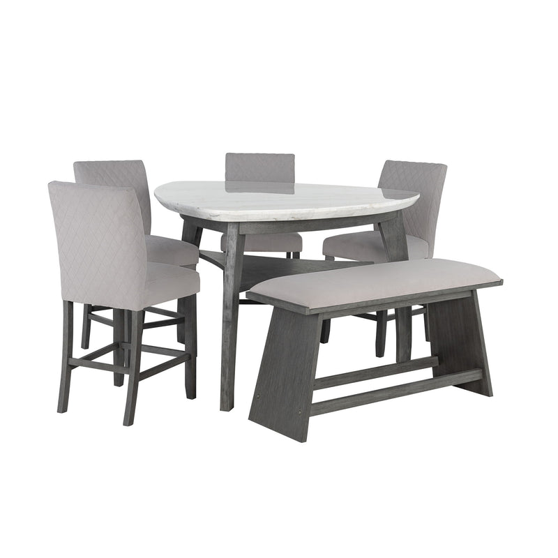 Jasmine - Bar Table With Arched Legs And Marble Top, Triangular Shape - Gray