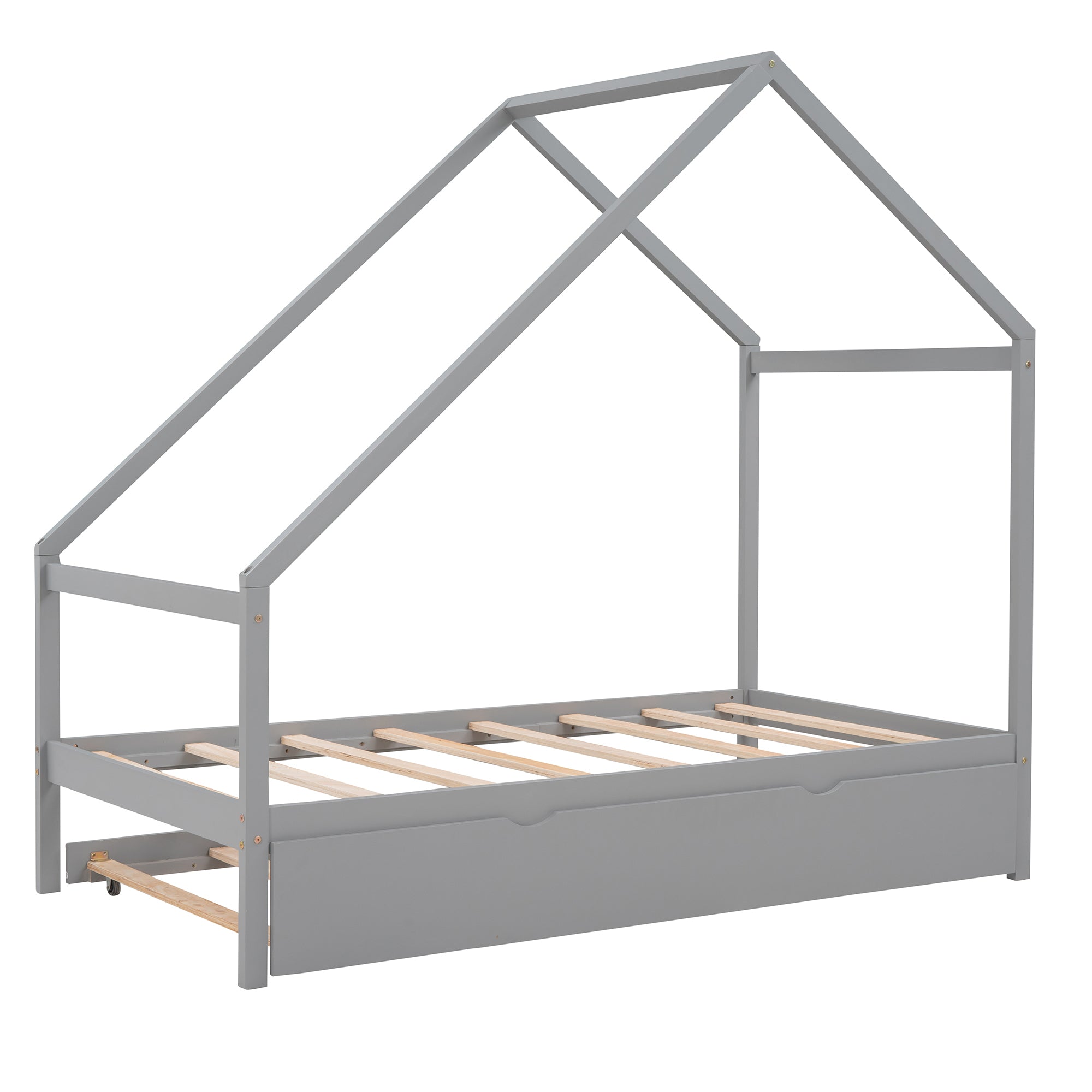 Twin Size Wooden House Bed With Twin Size Trundle, Gray - Atlantic Fine Furniture Melbourne FL