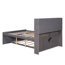 Full Size Platform Bed with Storage Headboard, Charging Station, Twin Size Trundle and 3 Drawers, Antique Brown