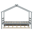 Twin Size  House-shaped Bed with Trundle,Grey
