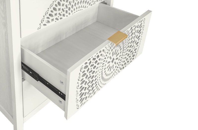 3 Drawer Cabinet With Hollow Carved 3 Drawer Dresser Storage Chest With Metal Handles For Entryway Living Room Bedroom - Beige