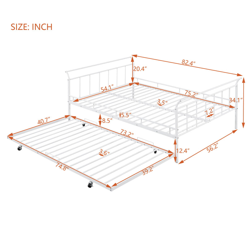 Metal Daybed With Curved Handle Design And Trundle