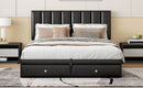 Queen Size Upholstered Bed with Hydraulic Storage System and Drawer, Black