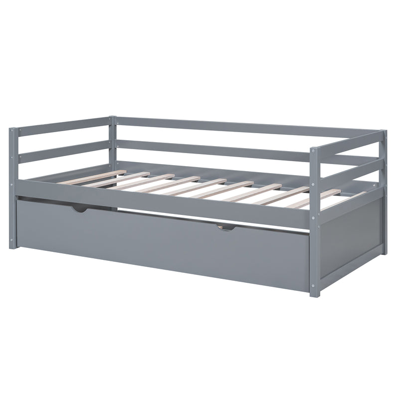 Twin Size Wood Daybed with Twin Size Trundle, Gray