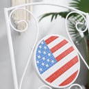 3 Piece Patio Bistro Set, Folding Outdoor Furniture with USA Mosaic Table and Chairs, 
Portable Metal Frames for 4th of July, Balcony, Backyard, Poolside, Porch, American Flag