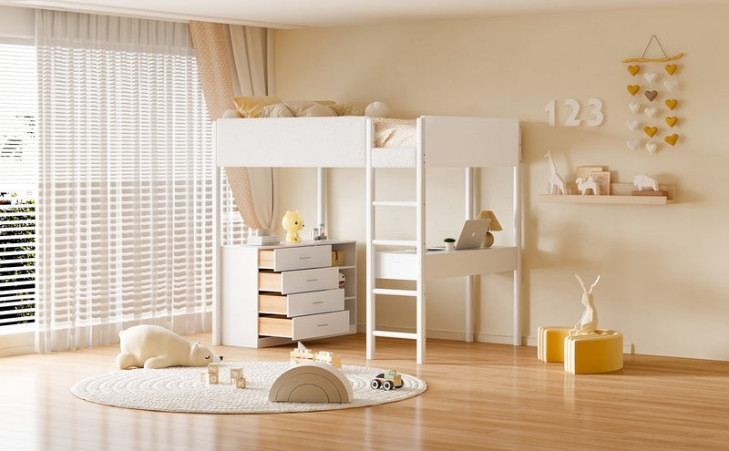 Full Size Teddy FleeceLoft Bed Wood Bed, White