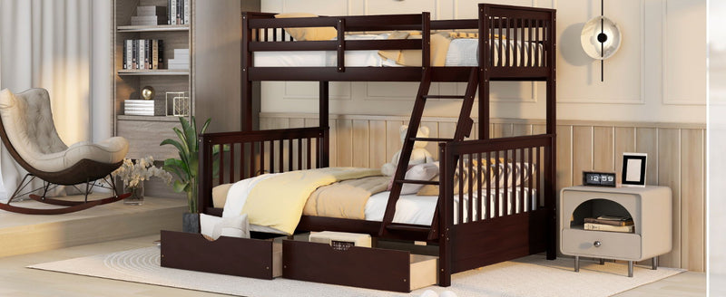 Twin Over Full Bunk Bed With Ladders And Two Storage Drawers