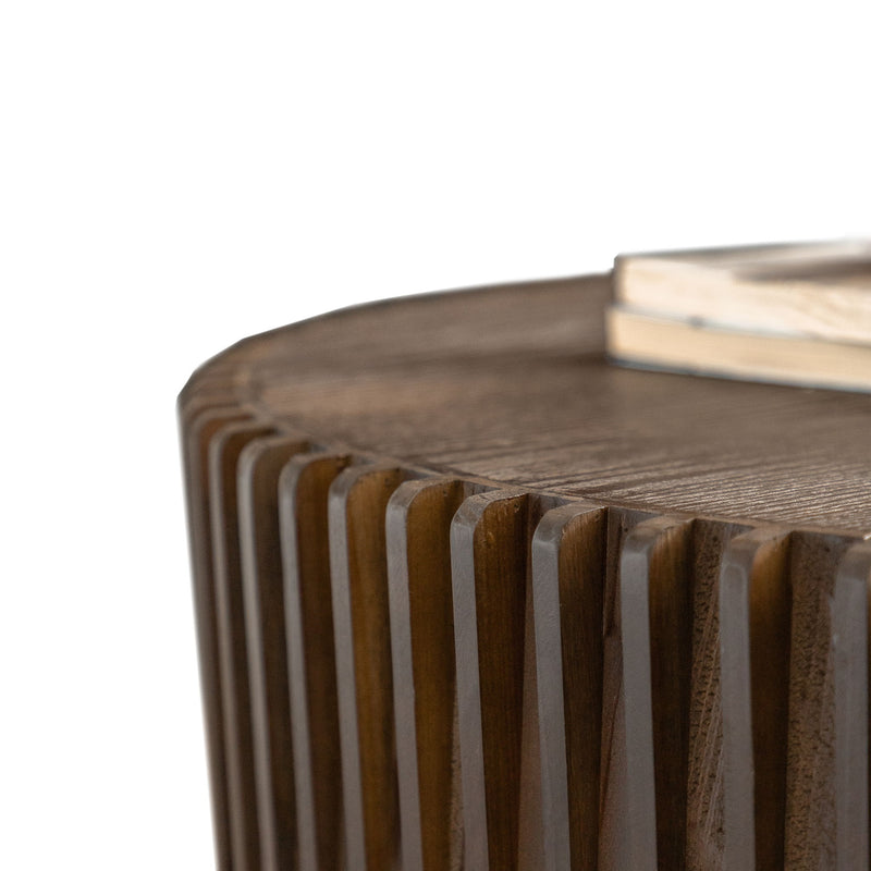 Cylindrical Coffee Table With Vertical Texture Relief