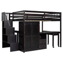Loft Bed With Stairs, Bookshelf, Drawers, Desk & Wardrobe, Space Saving Multifunctional Furniture