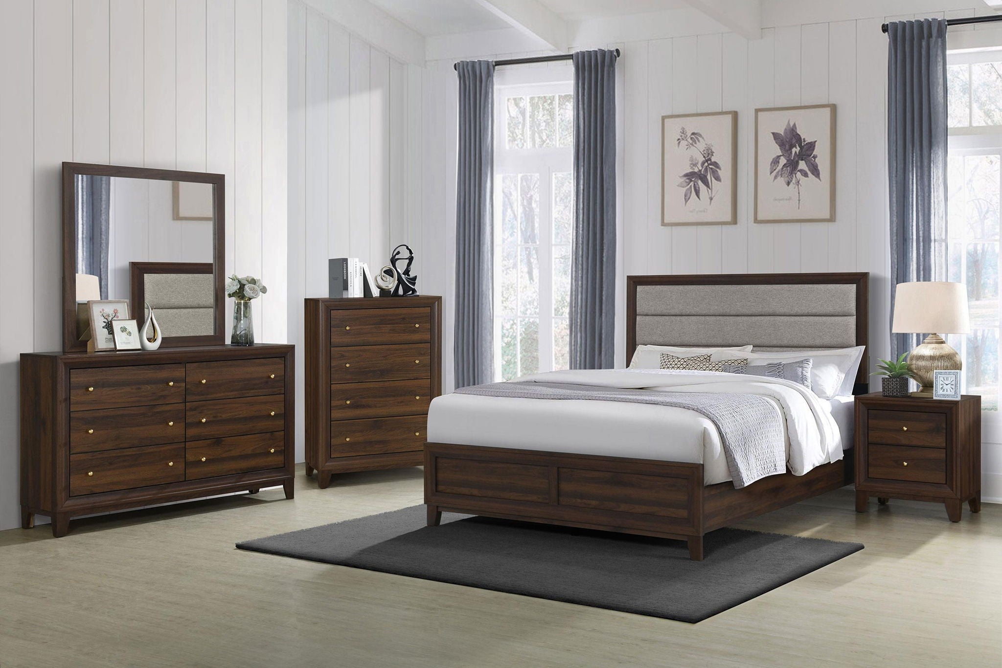 Welsley 50-inch Upholstered California King Bed Walnut