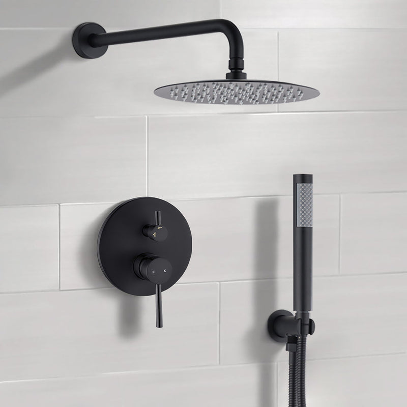 Round Rain Shower Head And Handheld Shower Set With Brass Construction - Matte Black