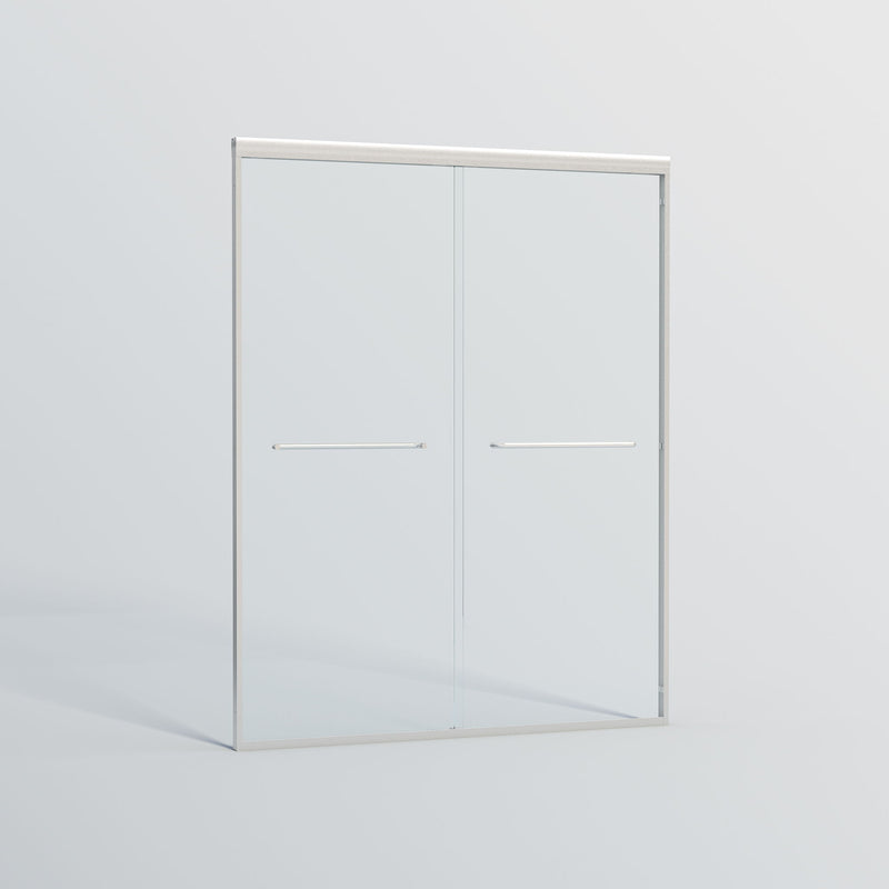 Double Sliding Shower Door, Semi-Frameless Bypass Bathroom Sliding Door With 1/4" (6 Mm) Tempered Glass For Walk-In Shower