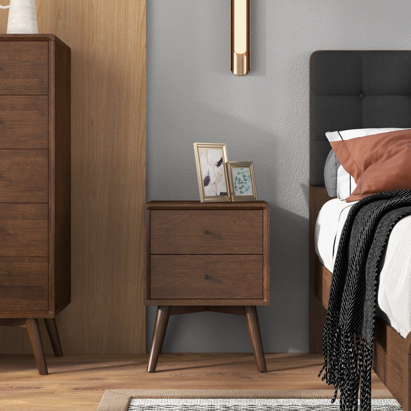 Caroline - Mid-Century Modern Style White Night Stand 2 Drawer
