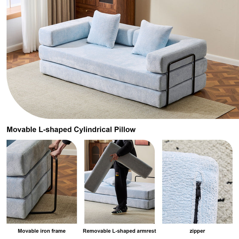 Convertible Floor Sofa Bed With Pillow Back Support Armrest