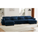 Modern Sectional Sofa With Ottoman, Round Bolster Armrests, Waist And Throw Pillows