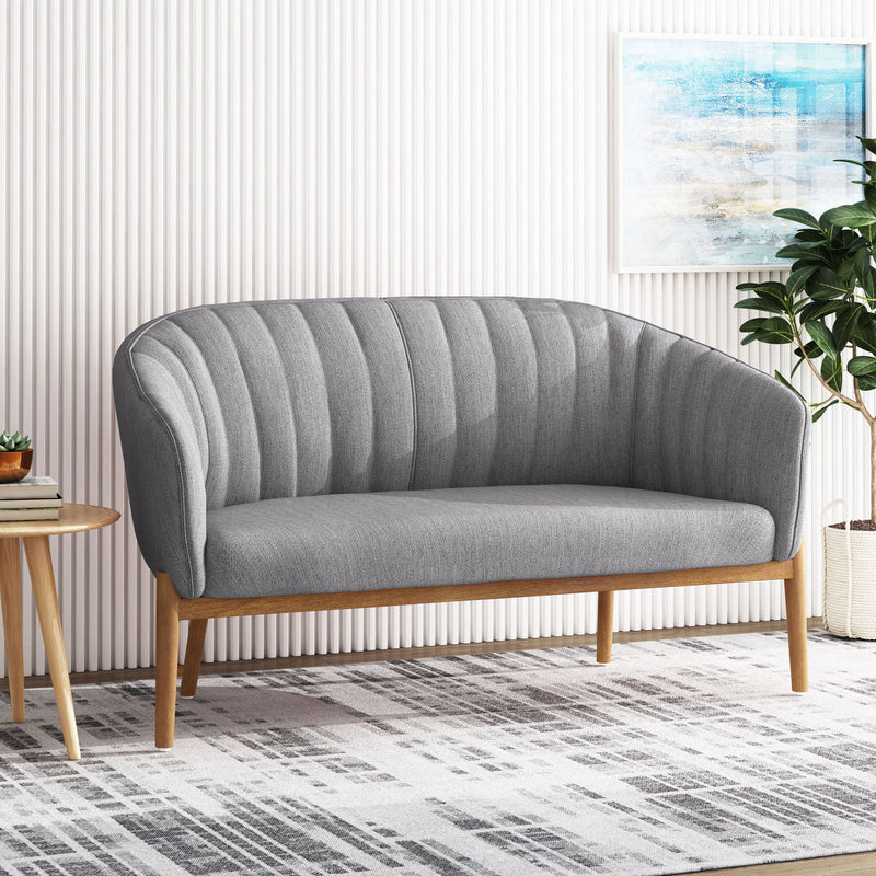 Mid Century Modern Loveseat With Channel Stitched Backrest